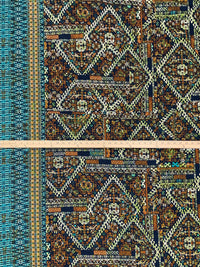 Navy/Ochre/Off-White/Multi Polyester/Lycra Double Border Abstract Ornate Print DTY Knit 61W