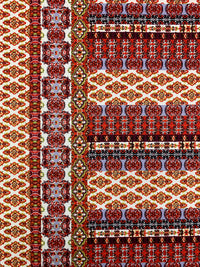 Scarlet/Cadet Blue/Off-White/Multi Polyester/Lycra Double Border Large Ornate Print DTY Knit 60W