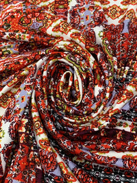 Scarlet/Cadet Blue/Off-White/Multi Polyester/Lycra Double Border Large Ornate Print DTY Knit 60W