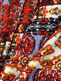 Scarlet/Cadet Blue/Off-White/Multi Polyester/Lycra Double Border Large Ornate Print DTY Knit 60W