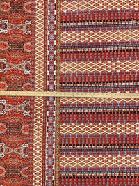 Scarlet/Cadet Blue/Off-White/Multi Polyester/Lycra Double Border Large Ornate Print DTY Knit 60W