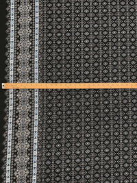 Black/Vista Blue/White Polyester/Lycra Double Border Stylized Medallion Print ITY Knit 60W