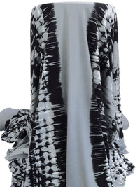 White/Mid Gray/Black Polyester/Lycra Mirrored Tie-Dye Look Vertical Stripe Print DTY Knit 60W
