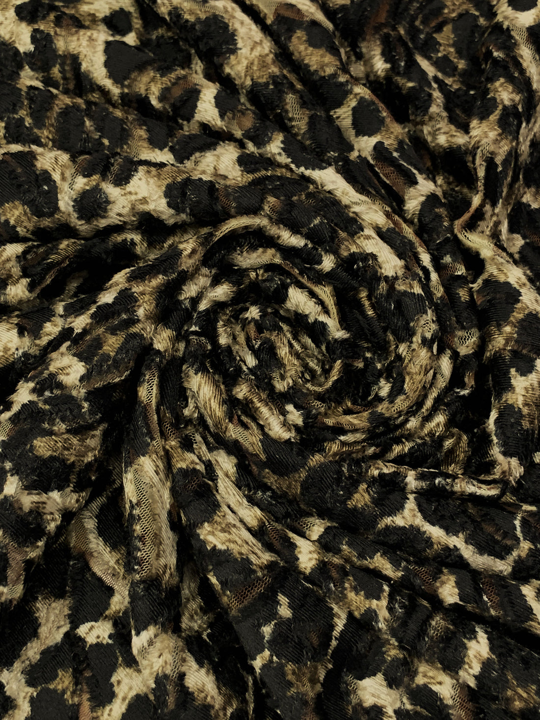Wheat/Raw Umber/Black 100% Polyester Animal Velvet-Look Burnout On Mesh - Luxe Resort Designer - 60W