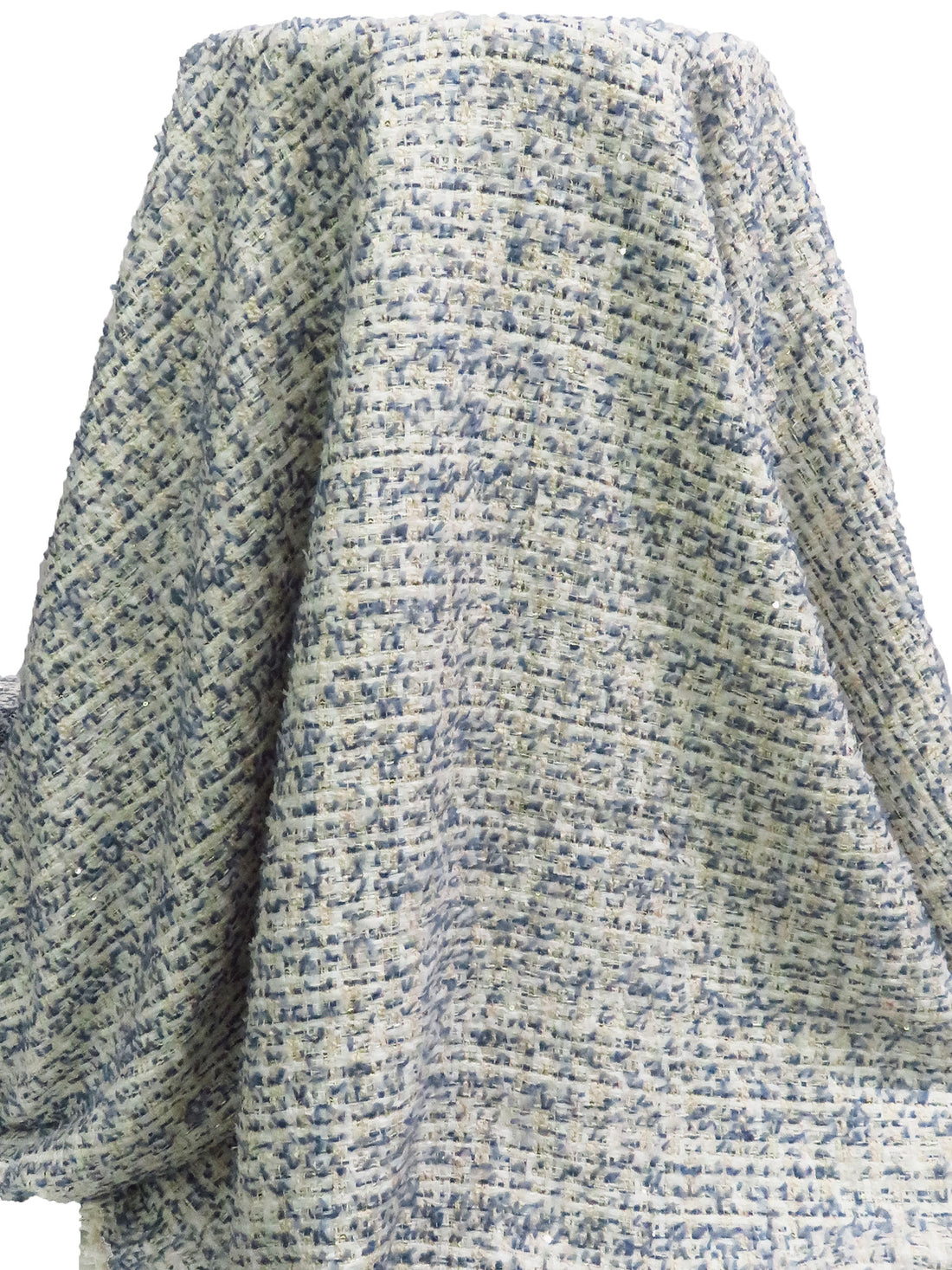 Dark Queen Blue/Cream/White Polyester/Nylon Novelty Weave With Sequins Boucle Suiting - Luxe Resort Designer - 59W