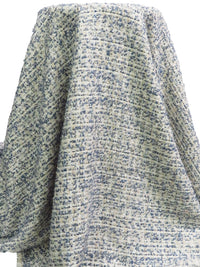 Dark Queen Blue/Cream/White Polyester/Nylon Novelty Weave With Sequins Boucle Suiting - Luxe Resort Designer - 59W