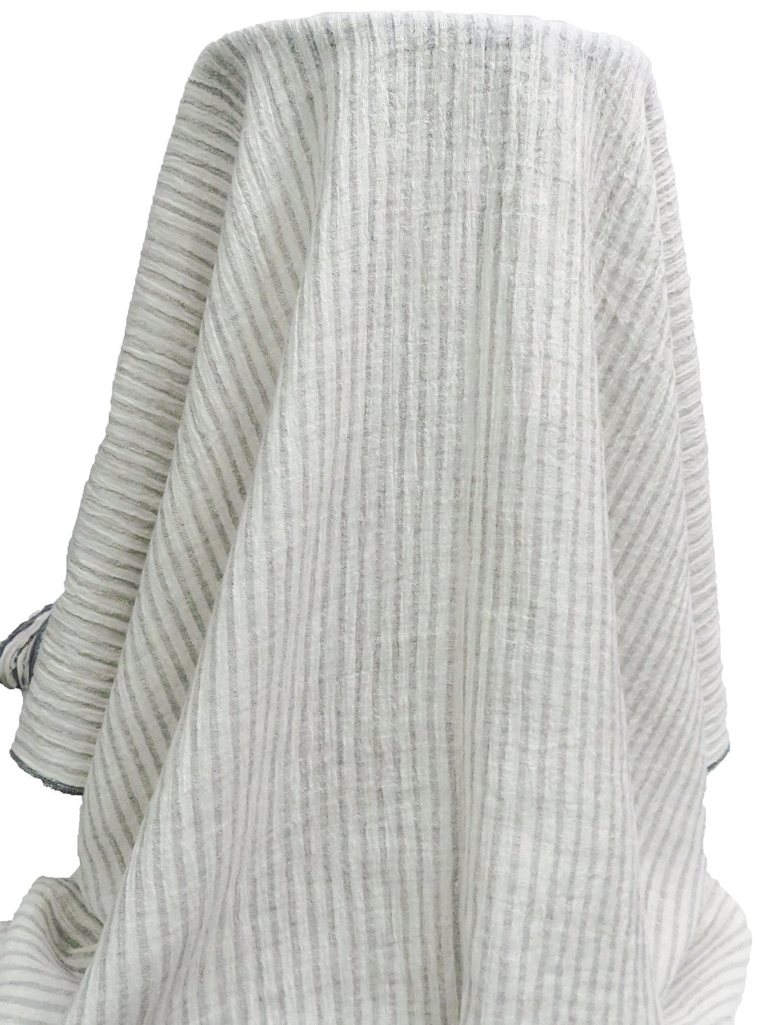 Off-White/Black Rayon/Linen Vertical Stripe Weave Gauze - Luxe Resort Designer - 52W