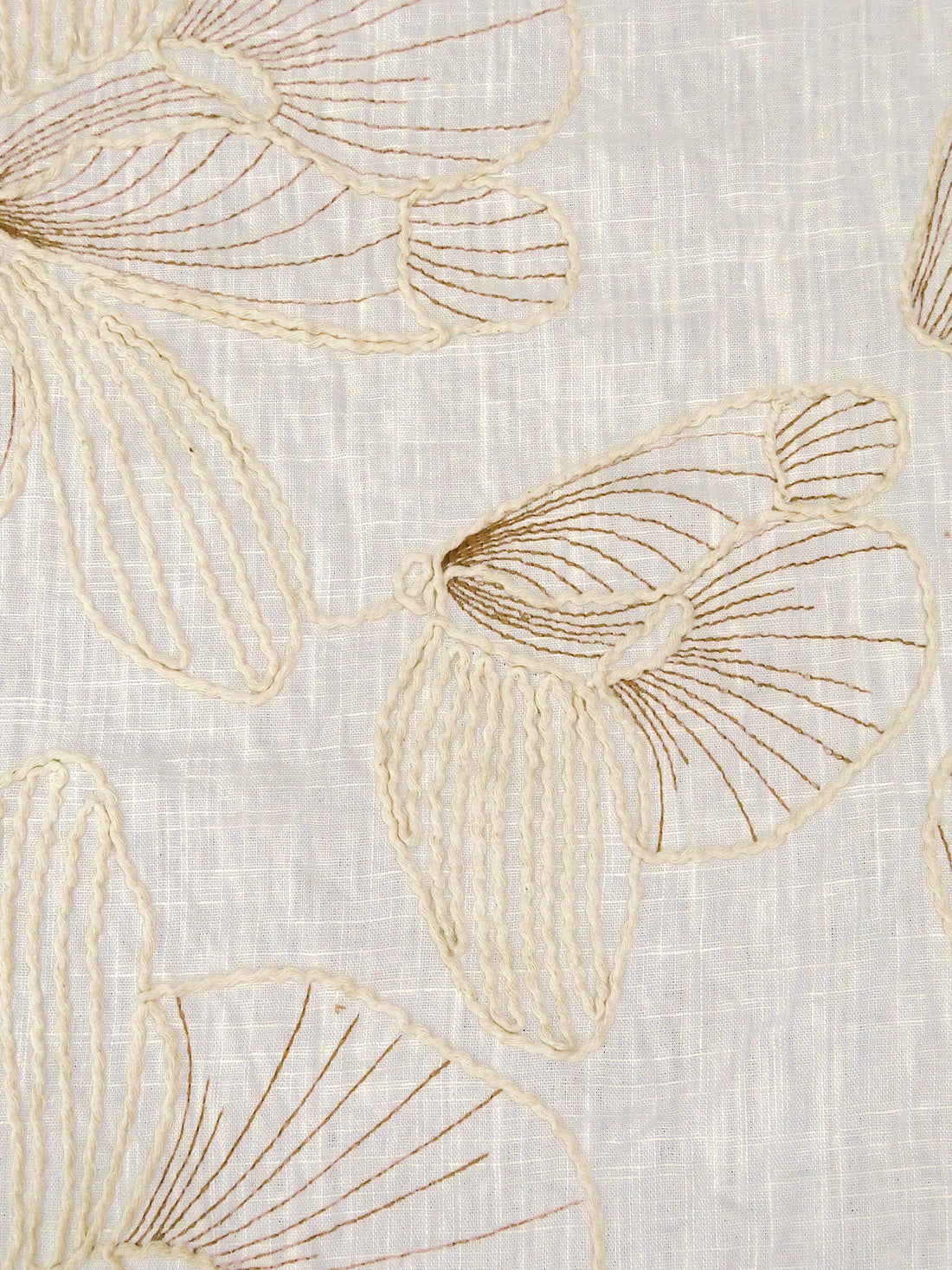 Off-White/Natural/Light Taupe Rayon/Linen Floral Embroidered Shirt Weight Woven - Luxe Resort Designer - 51W