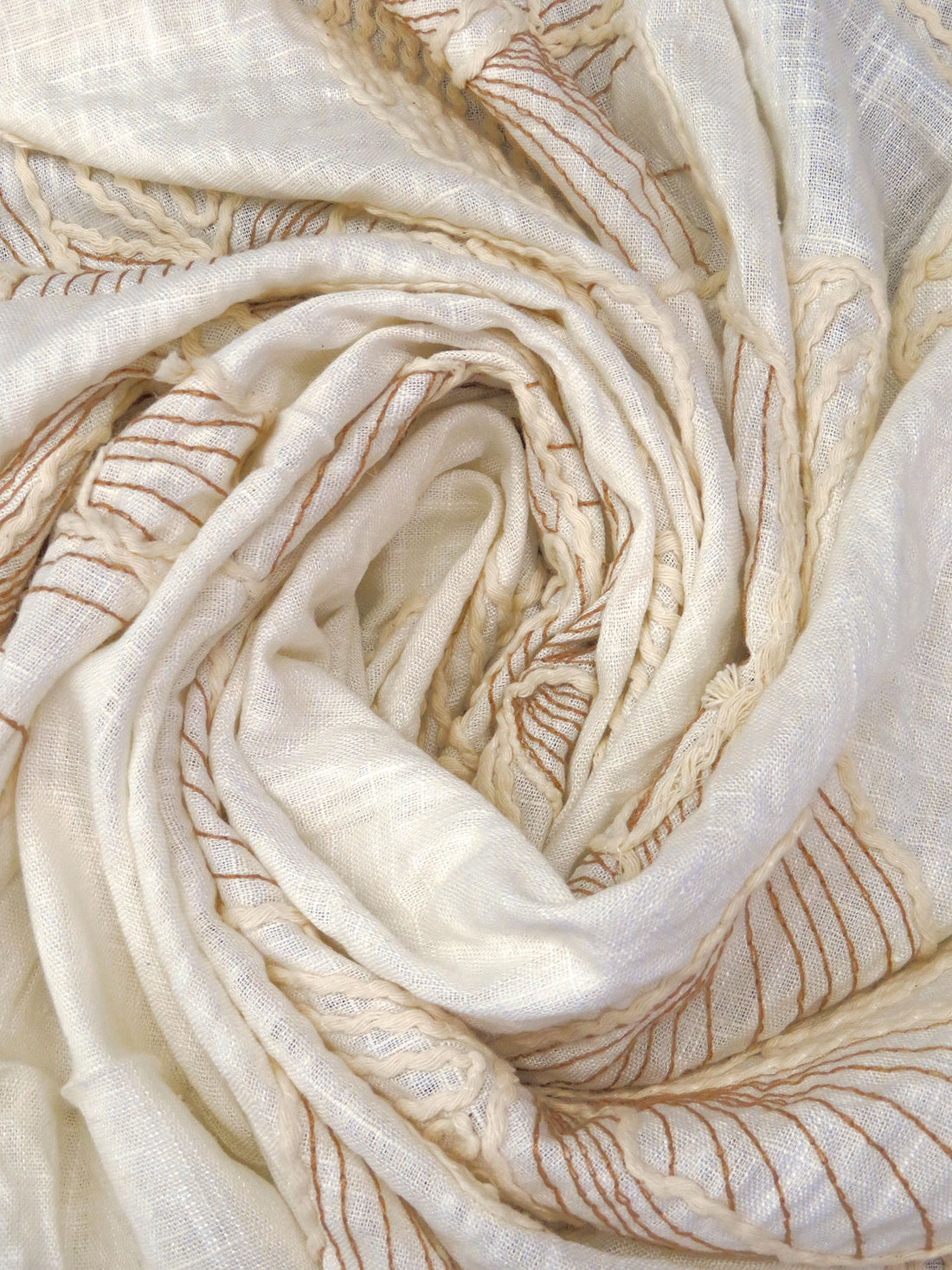 Off-White/Natural/Light Taupe Rayon/Linen Floral Embroidered Shirt Weight Woven - Luxe Resort Designer - 51W