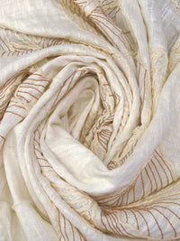 Off-White/Natural/Light Taupe Rayon/Linen Floral Embroidered Shirt Weight Woven - Luxe Resort Designer - 51W