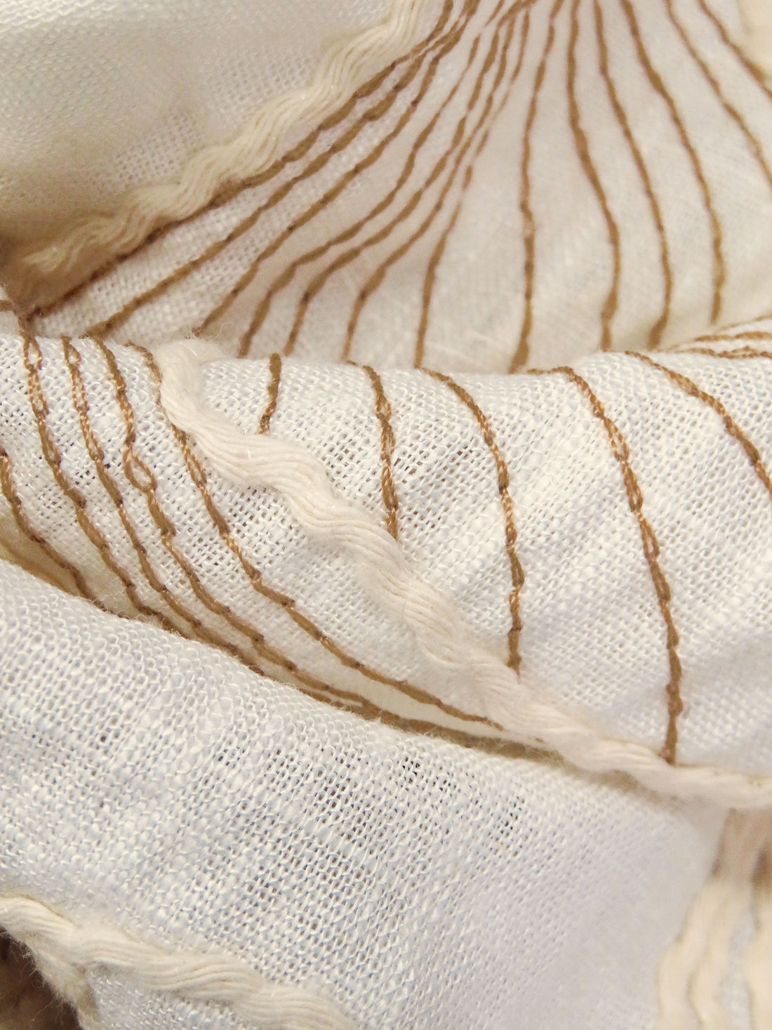 Off-White/Natural/Light Taupe Rayon/Linen Floral Embroidered Shirt Weight Woven - Luxe Resort Designer - 51W