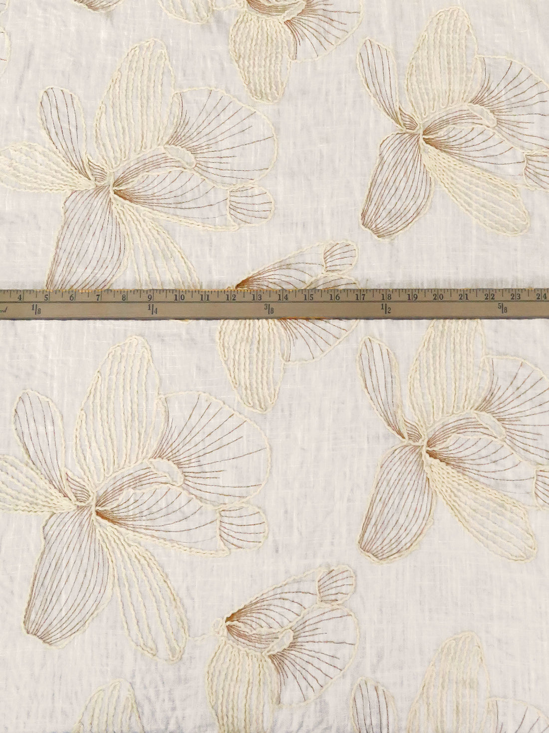 Off-White/Natural/Light Taupe Rayon/Linen Floral Embroidered Shirt Weight Woven - Luxe Resort Designer - 51W