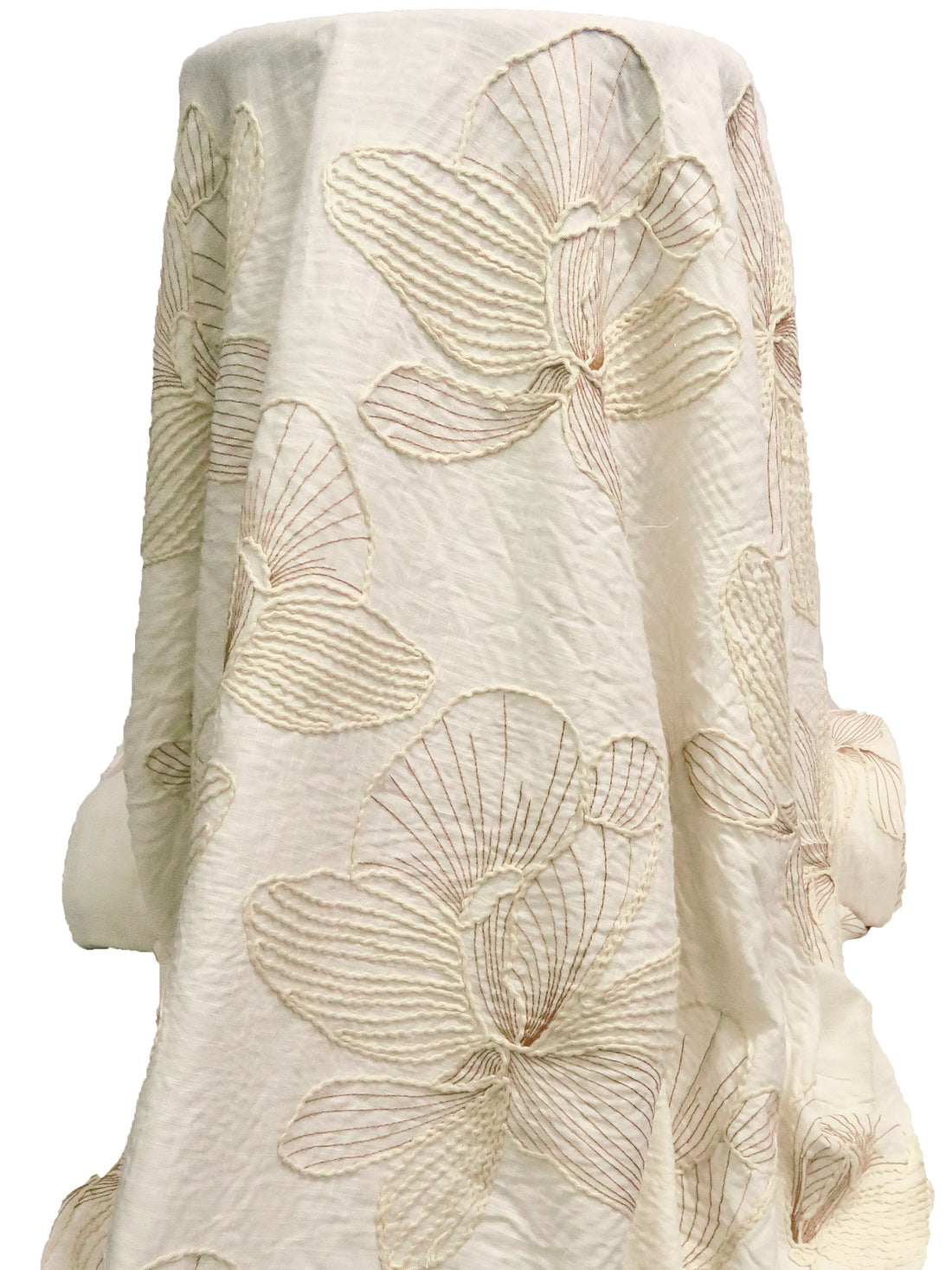 Off-White/Natural/Light Taupe Rayon/Linen Floral Embroidered Shirt Weight Woven - Luxe Resort Designer - 51W