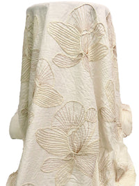 Off-White/Natural/Light Taupe Rayon/Linen Floral Embroidered Shirt Weight Woven - Luxe Resort Designer - 51W