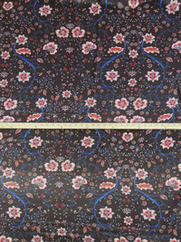 Midnight Espresso Brown/Cherry Pink/Dark Lapis/Multi 100% Rayon Ornate Floral Print Satin-Faced Blouse Weight Woven - LA Designer - 56W