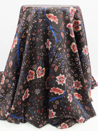 Midnight Espresso Brown/Cherry Pink/Dark Lapis/Multi 100% Rayon Ornate Floral Print Satin-Faced Blouse Weight Woven - LA Designer - 56W