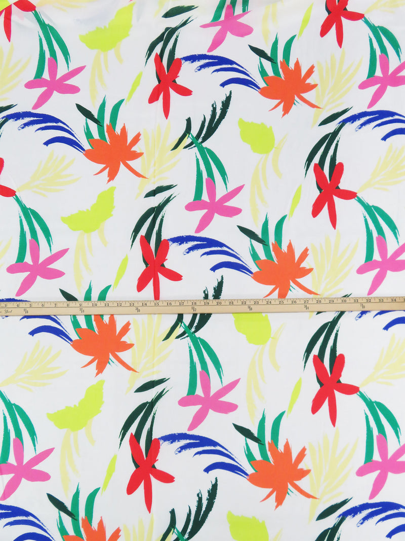 White/Cobalt/Irish Green/Multi 100% Rayon Retro Floral Print Voile - LA Designer - 54W