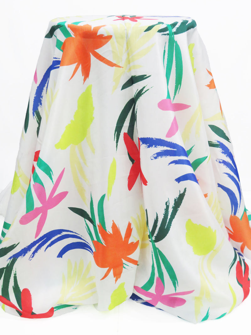 White/Cobalt/Irish Green/Multi 100% Rayon Retro Floral Print Voile - LA Designer - 54W