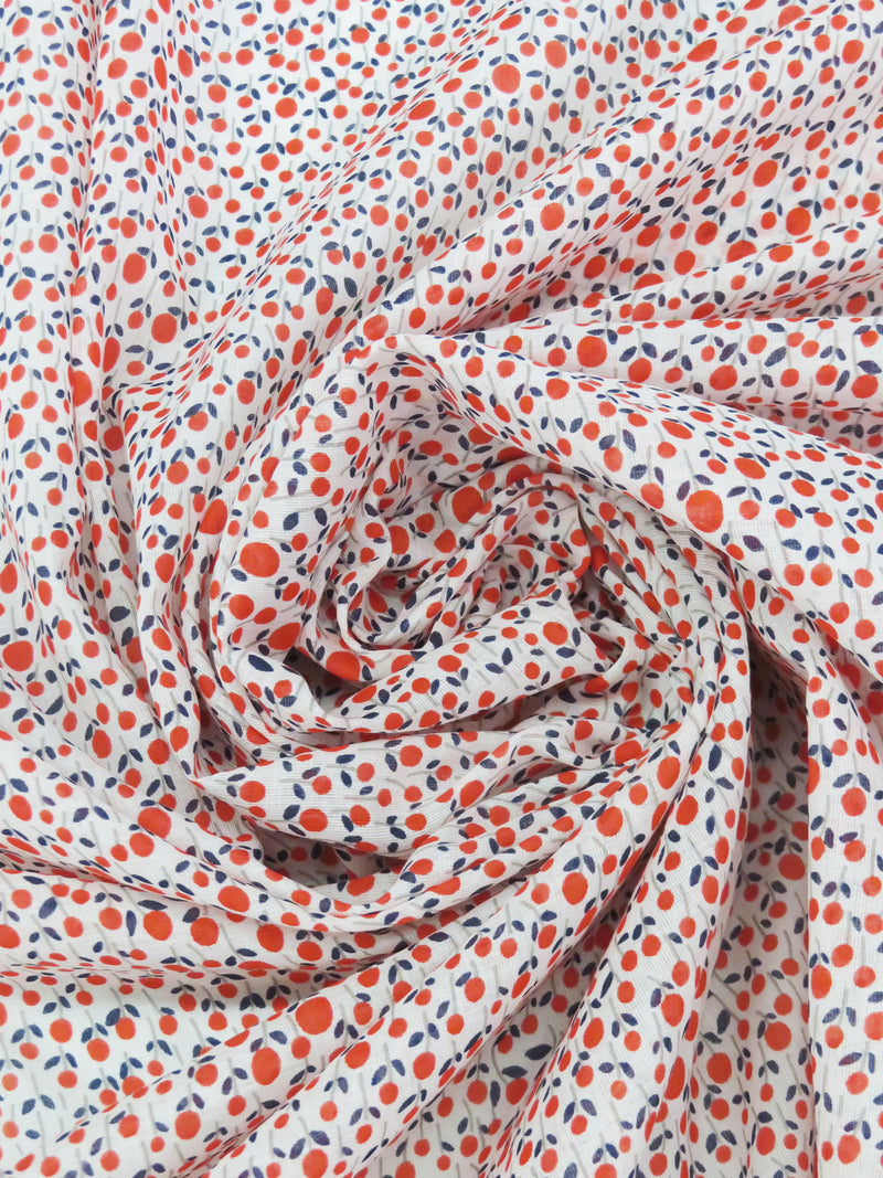 Scarlet/Dark Lapis Blue/White/Steel Gray 100% Cotton Tony Floral Print Voile - LA Designer - 58W