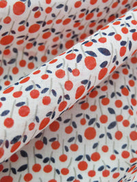 Scarlet/Dark Lapis Blue/White/Steel Gray 100% Cotton Tony Floral Print Voile - LA Designer - 58W