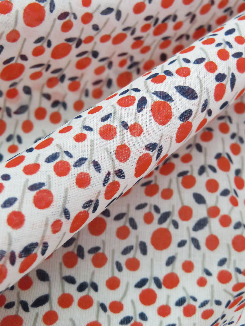 Scarlet/Dark Lapis Blue/White/Steel Gray 100% Cotton Tony Floral Print Voile - LA Designer - 58W