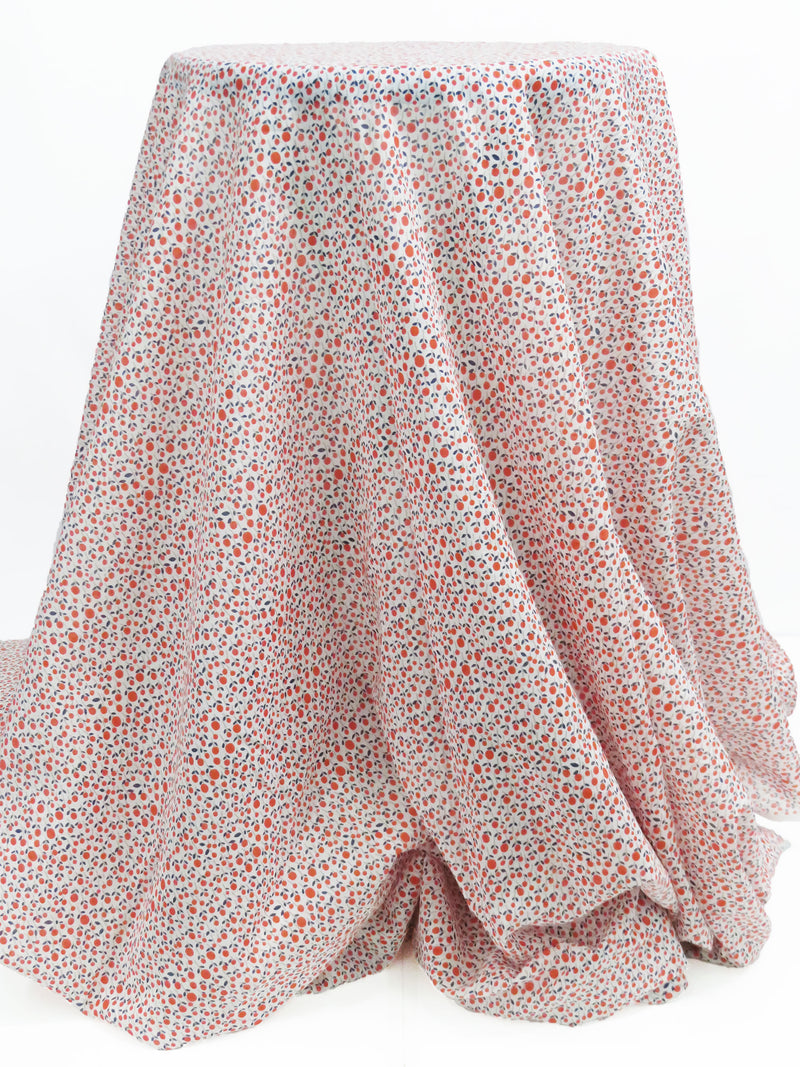 Scarlet/Dark Lapis Blue/White/Steel Gray 100% Cotton Tony Floral Print Voile - LA Designer - 58W