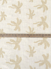 Oat/Dark Vanilla Rayon/Linen Palm Tree Embroidered Slubbed Woven - Luxe Resort Designer - 51W