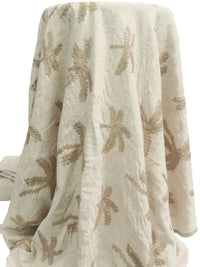 Oat/Dark Vanilla Rayon/Linen Palm Tree Embroidered Slubbed Woven - Luxe Resort Designer - 51W