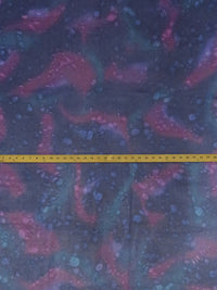 Space Blue/Concord Purple/Dark Sea Green/Multi 100% Silk Abstract Tie- Print Chiffon 43W