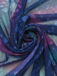 Space Blue/Concord Purple/Dark Sea Green/Multi 100% Silk Abstract Tie- Print Chiffon 43W