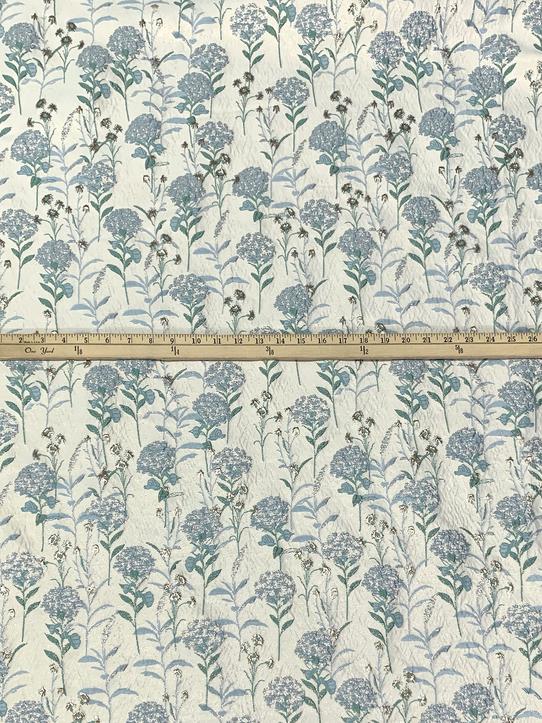 Alabaster/Light Steel Blue/Gold/Multi Polyester/Metallic Floral Brocade - Luxe Resort Designer - 58W