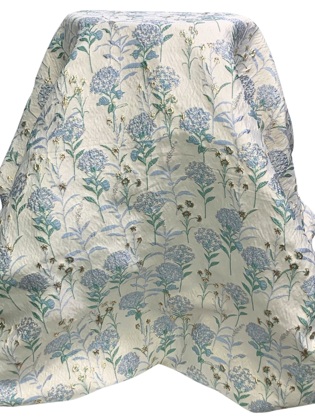 Alabaster/Light Steel Blue/Gold/Multi Polyester/Metallic Floral Brocade - Luxe Resort Designer - 58W