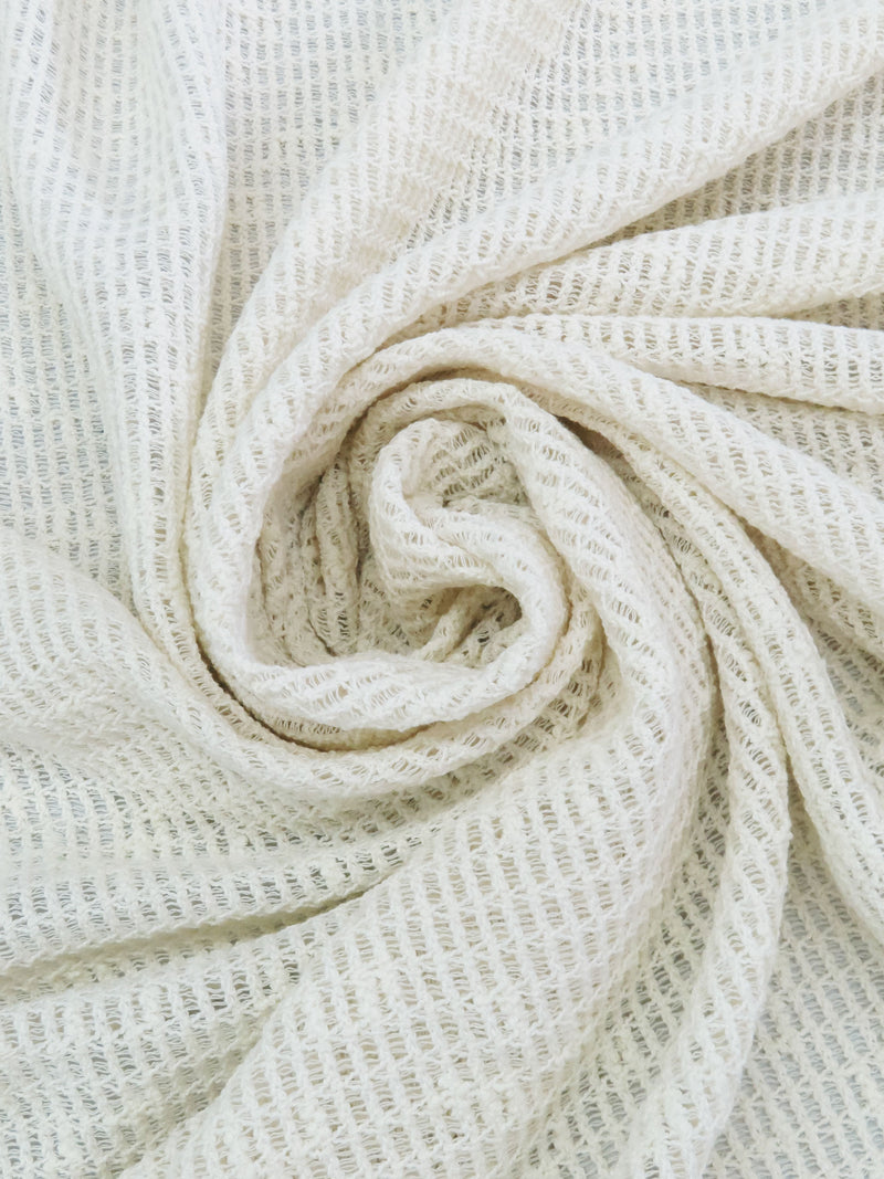 Rice White Cotton/Polyester Open Weave Sweater Knit - NY Designer - 56W