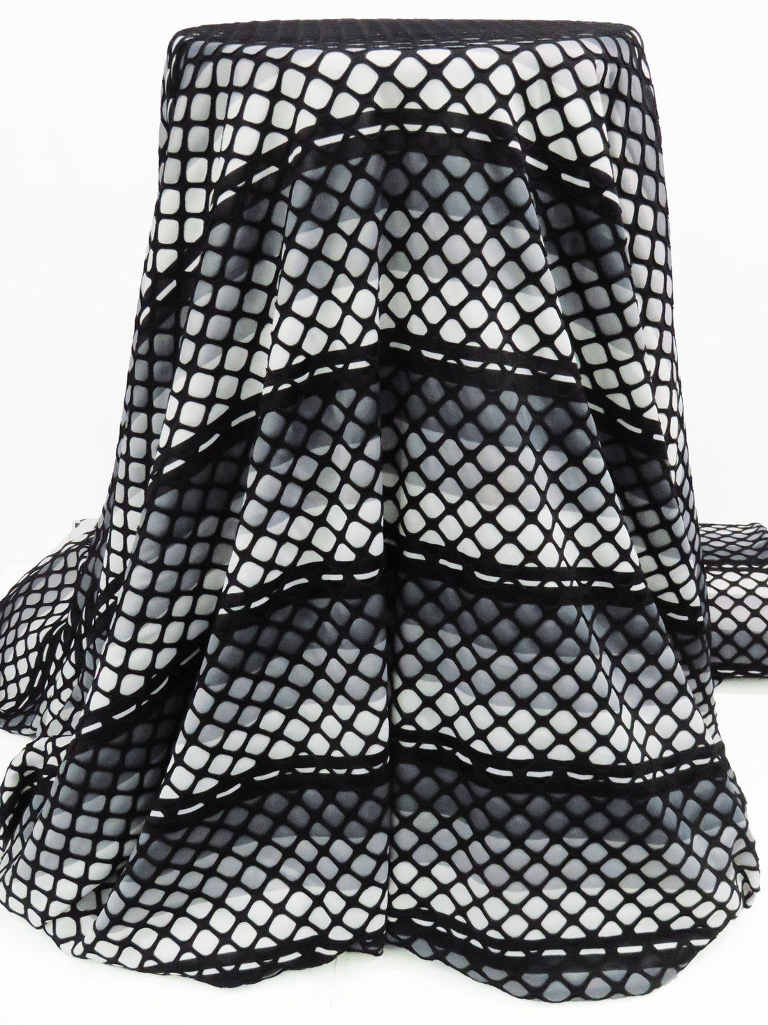 Black/Iron Gray/Cloud Gray/Pale Gray Polyester/Lycra Large Eyelet Over Horizontal Stripe Print Novelty Knit 54W