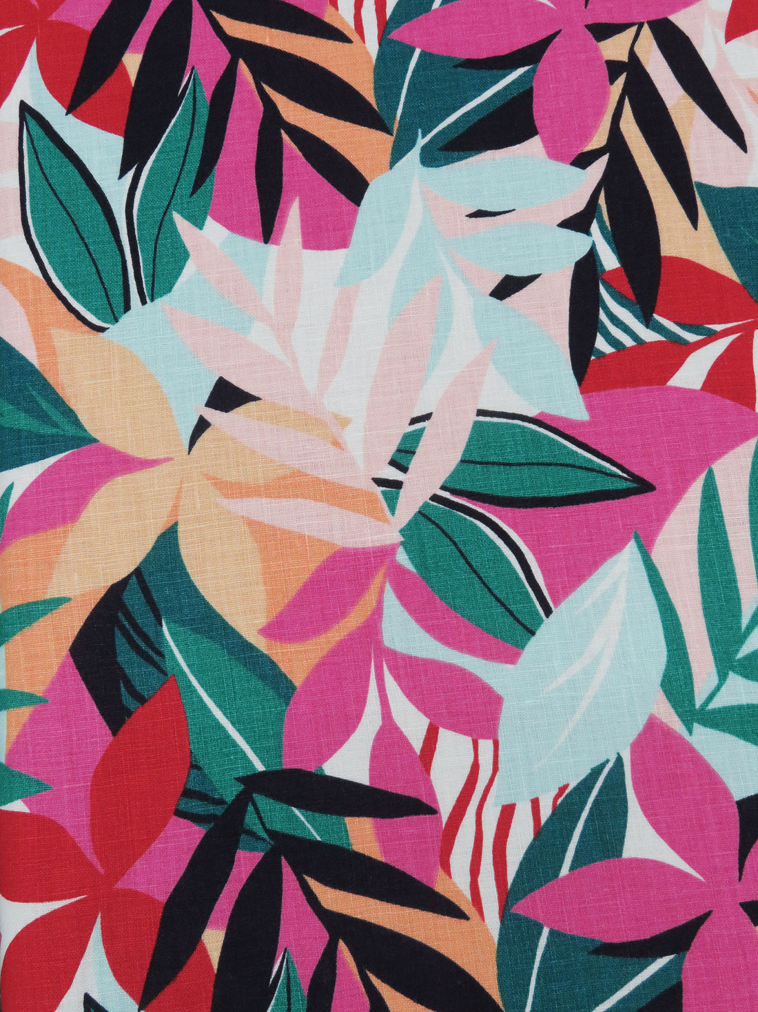 Jungle Green/Powder Blue/Apricot/Multi 100% Linen Tropical Foliage Print Mid-Weight Woven - NY Designer - 54W
