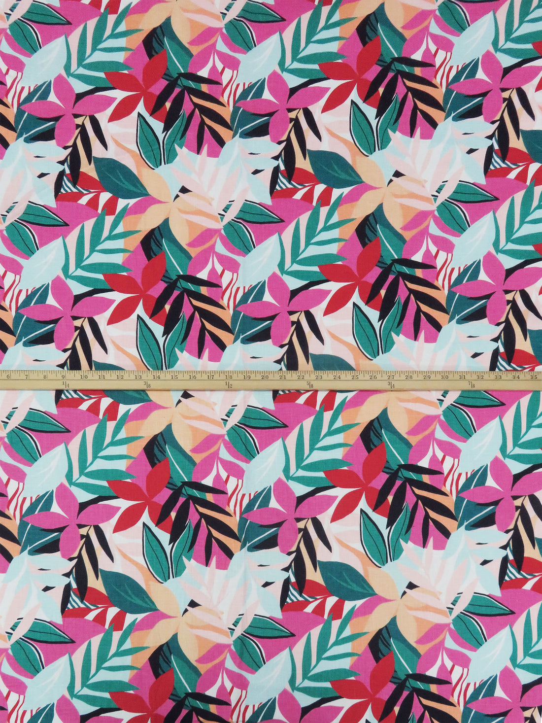 Jungle Green/Powder Blue/Apricot/Multi 100% Linen Tropical Foliage Print Mid-Weight Woven - NY Designer - 54W