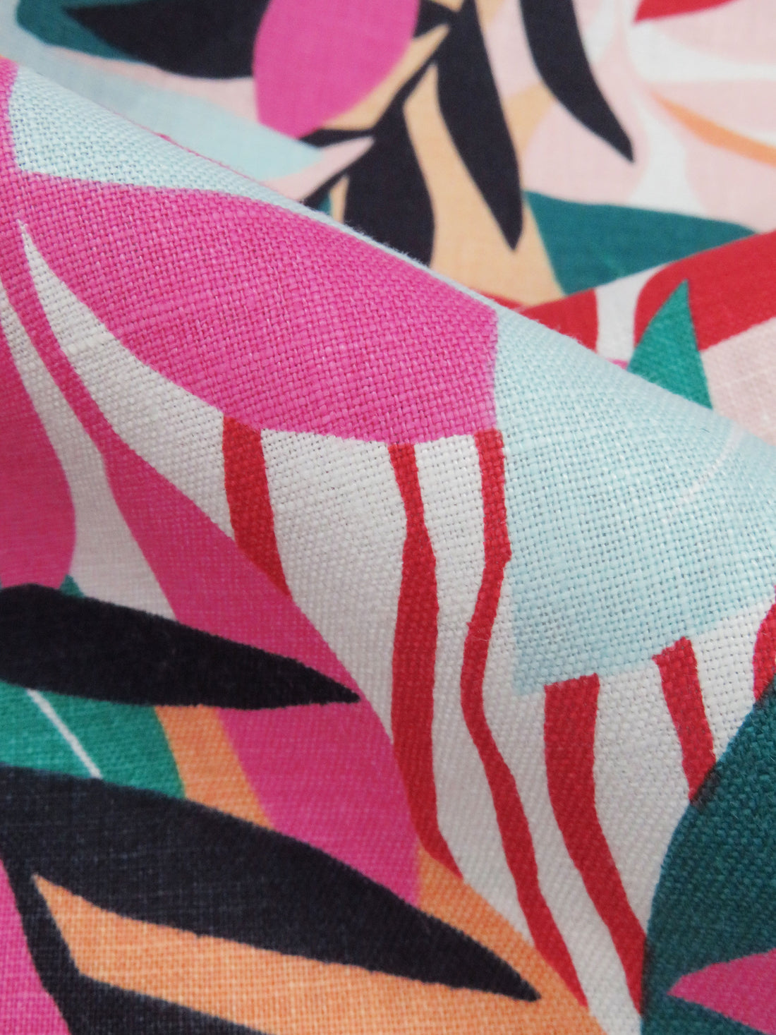 Jungle Green/Powder Blue/Apricot/Multi 100% Linen Tropical Foliage Print Mid-Weight Woven - NY Designer - 54W