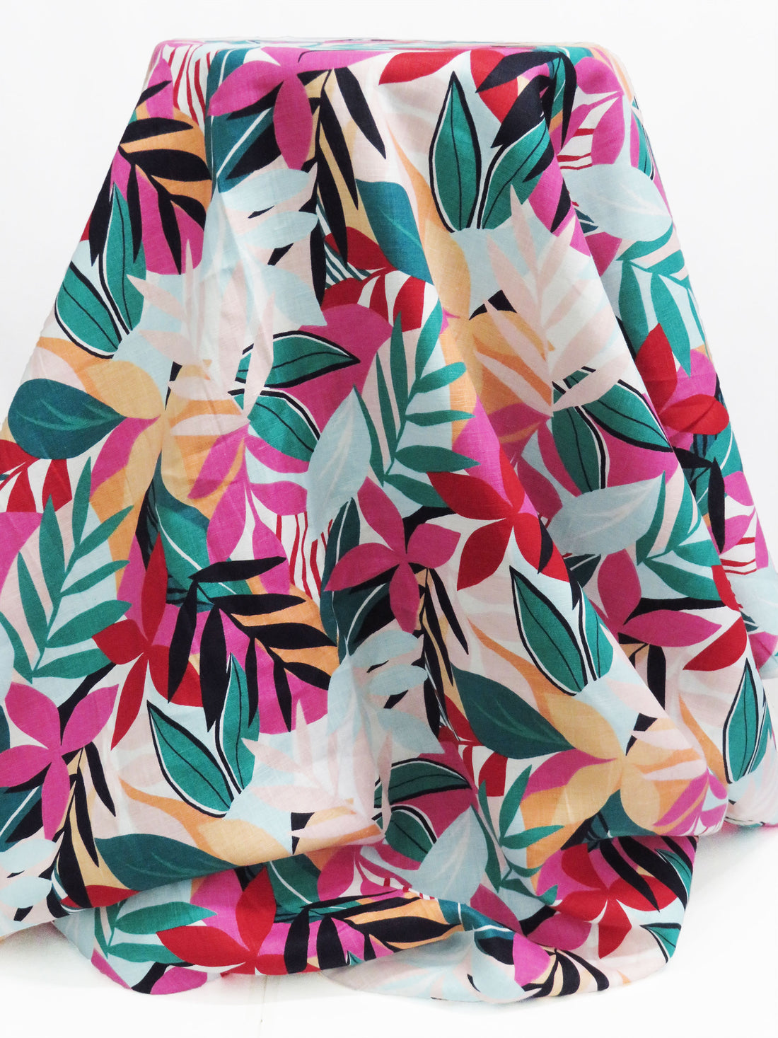 Jungle Green/Powder Blue/Apricot/Multi 100% Linen Tropical Foliage Print Mid-Weight Woven - NY Designer - 54W