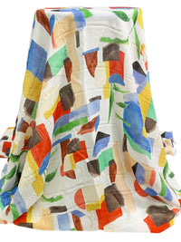 White/Red/Blue/Multi 100% Polyester Abstract Geometric Floral Print Georgette - Luxe Resort Designer - 59W