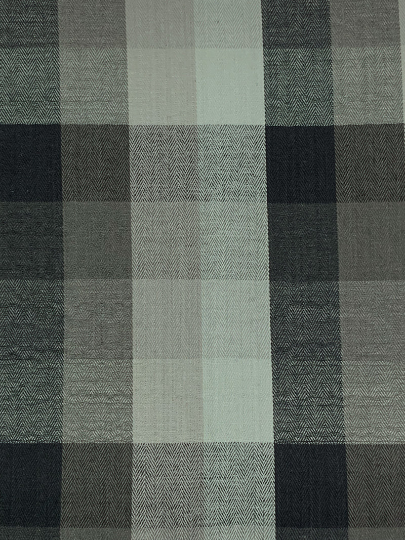Forest Gray/Cool Ash/Midnight Pewter 100% Cotton Herringbone Weave Multi-Check Plaid Gauze Shirting 44W