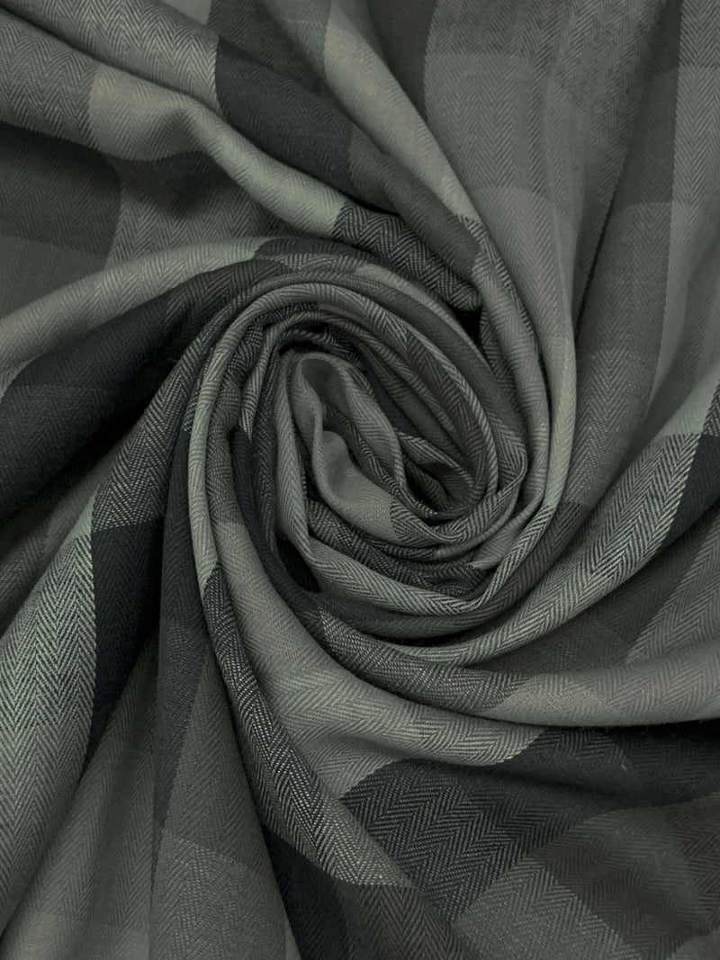 Forest Gray/Cool Ash/Midnight Pewter 100% Cotton Herringbone Weave Multi-Check Plaid Gauze Shirting 44W