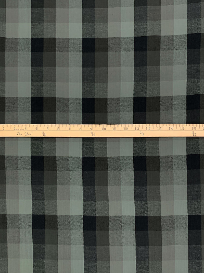Forest Gray/Cool Ash/Midnight Pewter 100% Cotton Herringbone Weave Multi-Check Plaid Gauze Shirting 44W