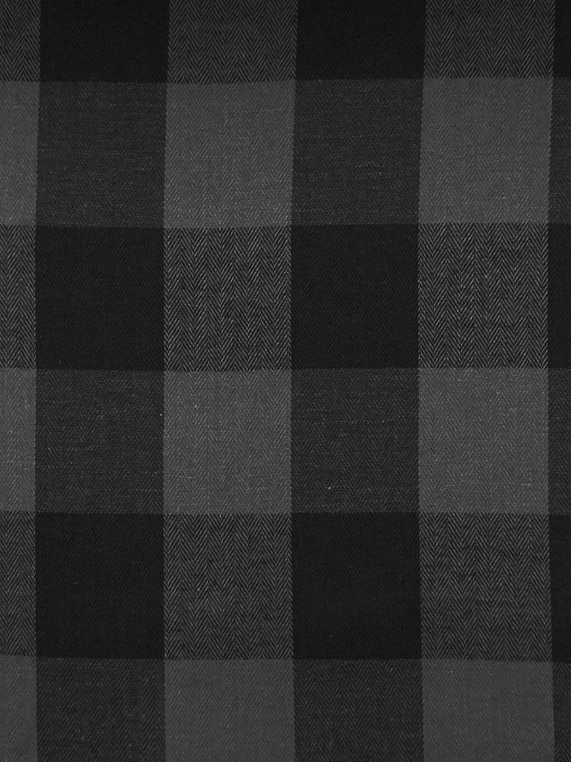 Cool Granite/Black 100% Cotton Herringbone Weave Large Gingham Gauze Shirting 44W