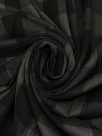Cool Granite/Black 100% Cotton Herringbone Weave Large Gingham Gauze Shirting 44W
