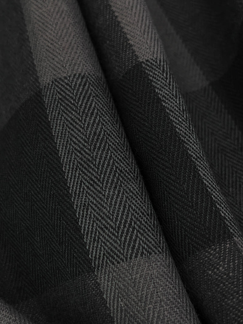 Cool Granite/Black 100% Cotton Herringbone Weave Large Gingham Gauze Shirting 44W