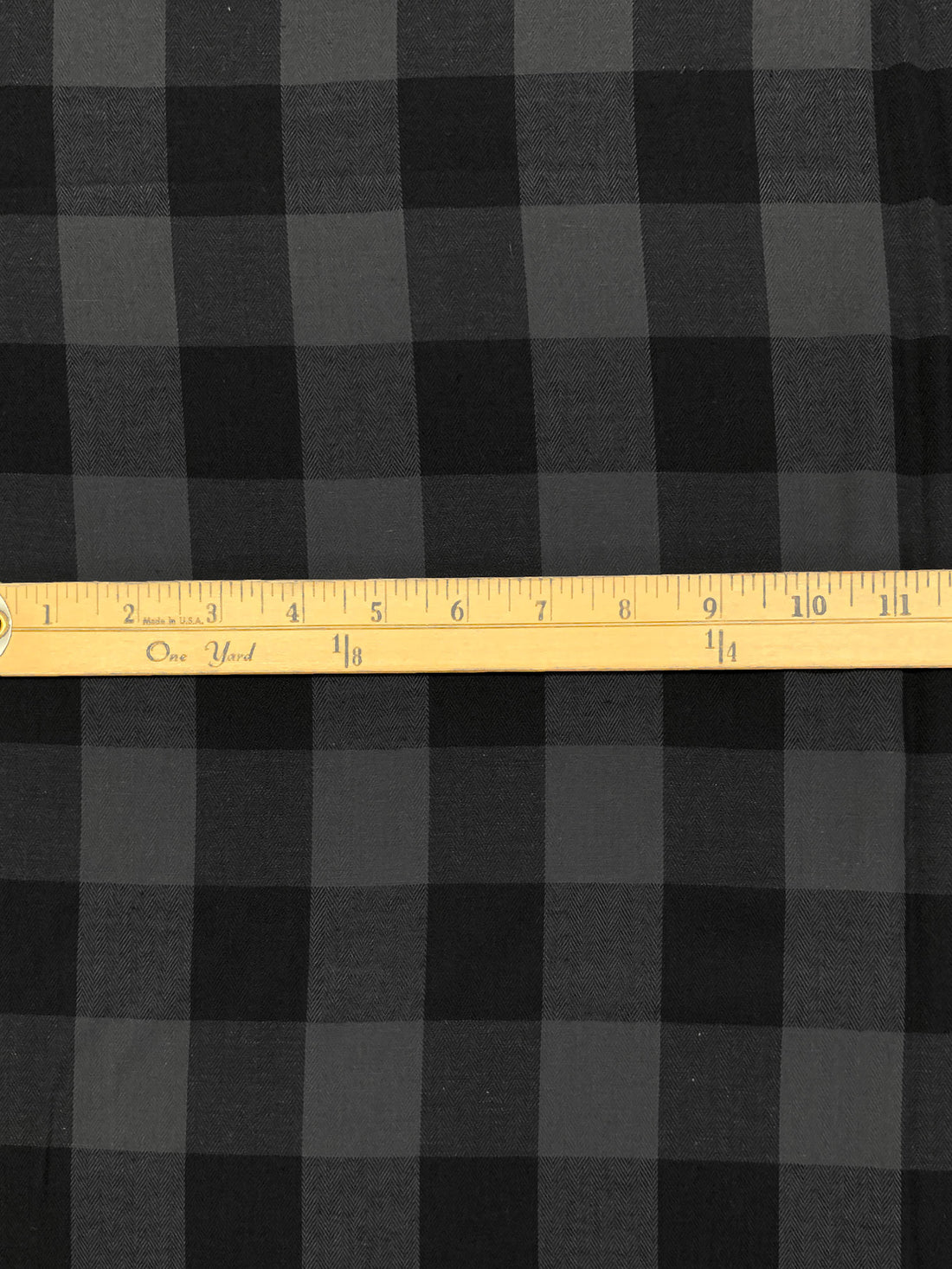 Cool Granite/Black 100% Cotton Herringbone Weave Large Gingham Gauze Shirting 44W