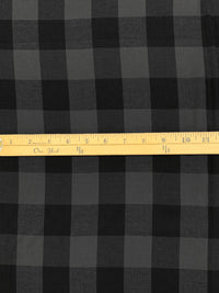 Cool Granite/Black 100% Cotton Herringbone Weave Large Gingham Gauze Shirting 44W