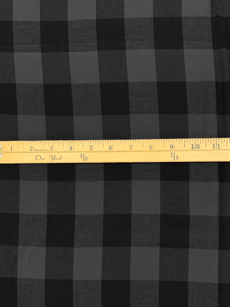 Cool Granite/Black 100% Cotton Herringbone Weave Large Gingham Gauze Shirting 44W