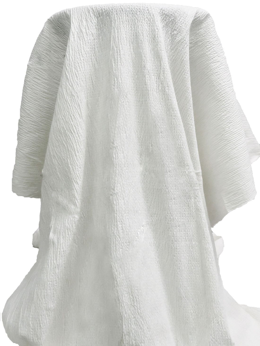 White Cotton/Lycra Puckered Horizontal Stripe Weave Shirting - Luxe Resort Designer - 42W