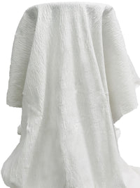 White Cotton/Lycra Puckered Horizontal Stripe Weave Shirting - Luxe Resort Designer - 42W